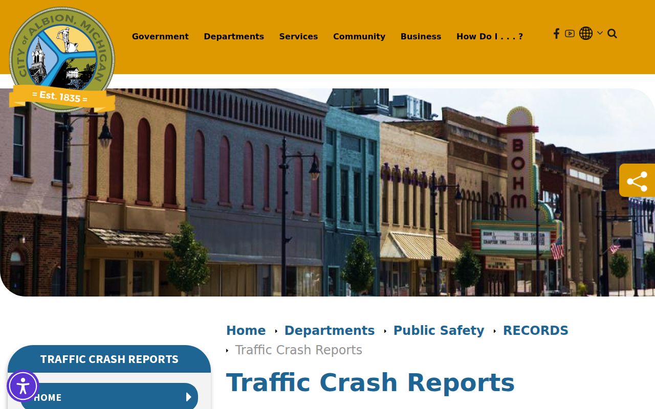 Albion criminal records collision report request instructions
