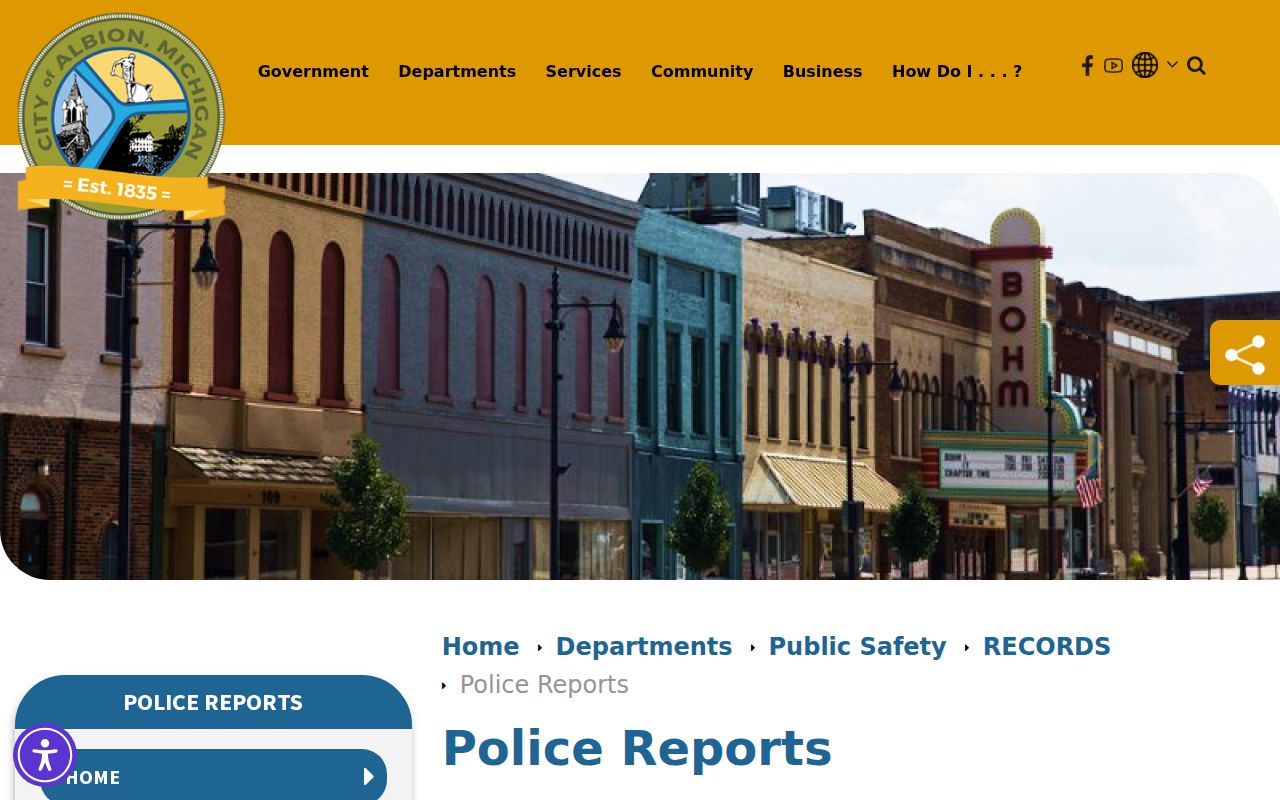 Albion criminal records written police report request instructions