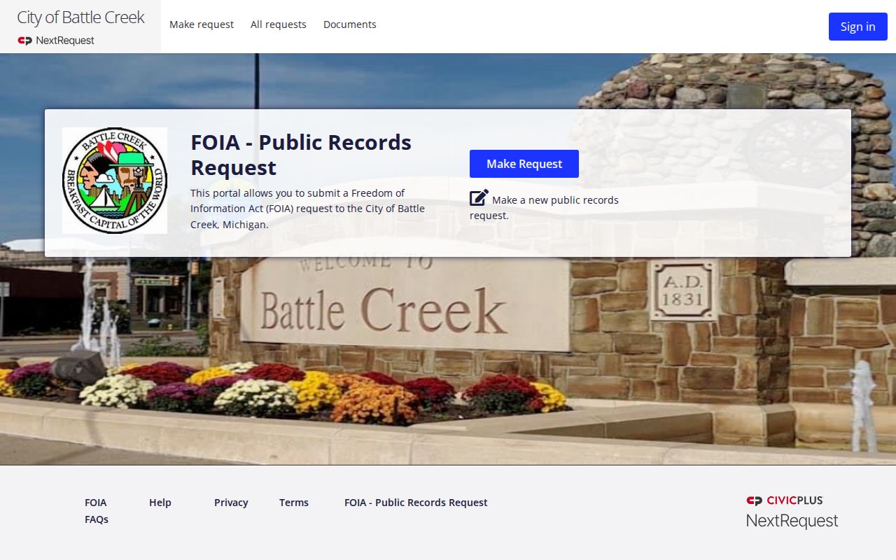 Battle Creek criminal records NextRequest city portal