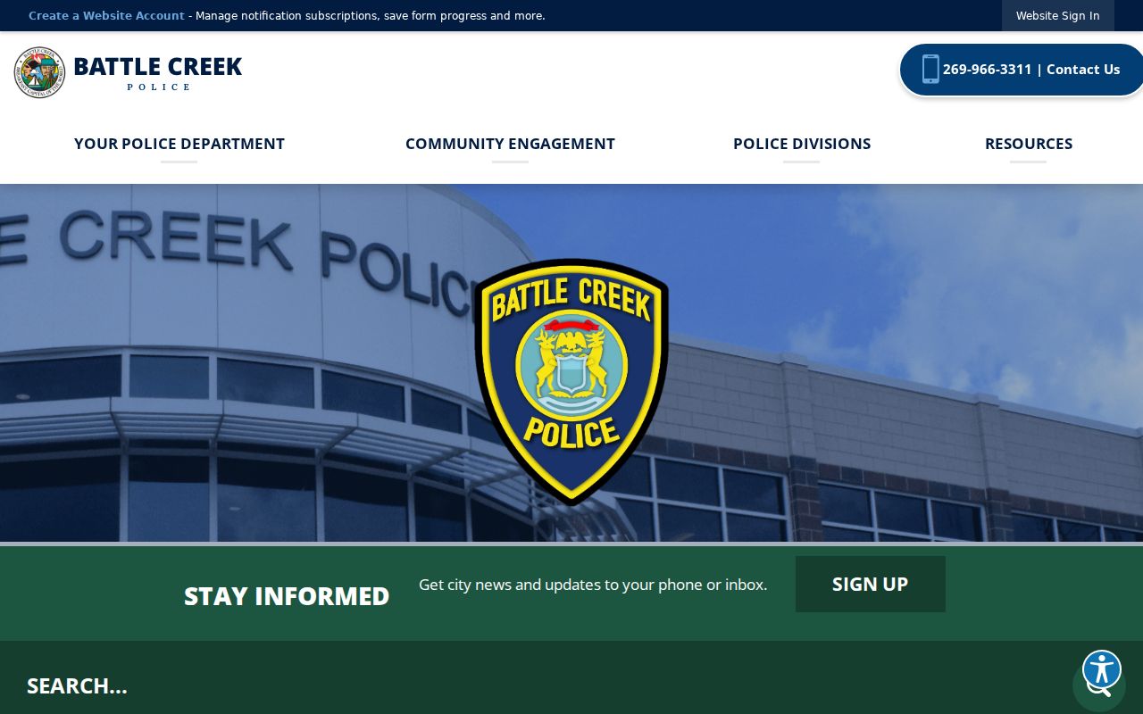 Battle Creek criminal records Police Department page