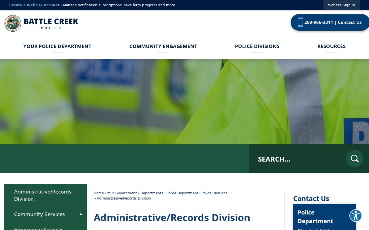 Battle Creek criminal records Administrative Records Division