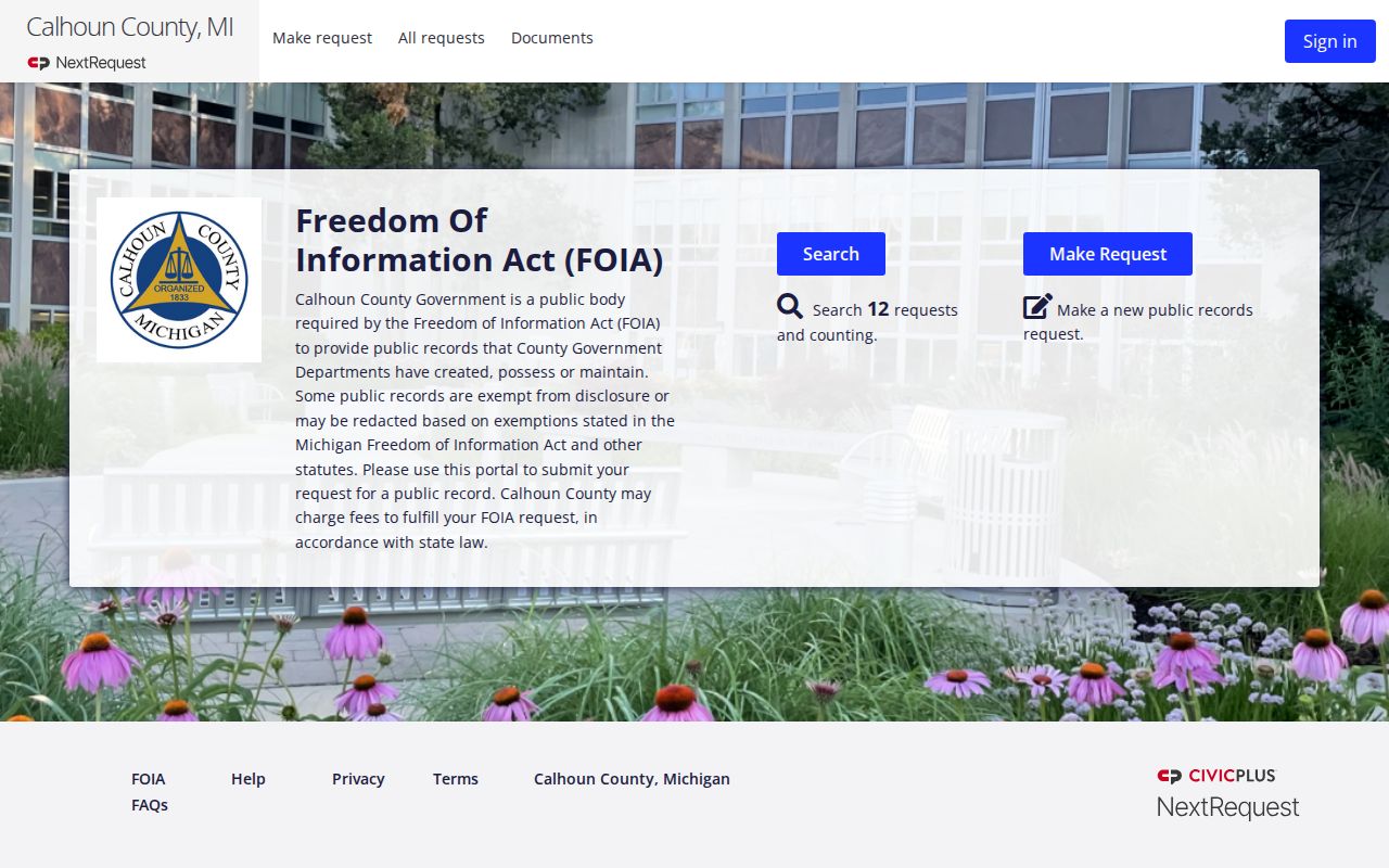 Calhoun County arrest lookup public records request portal