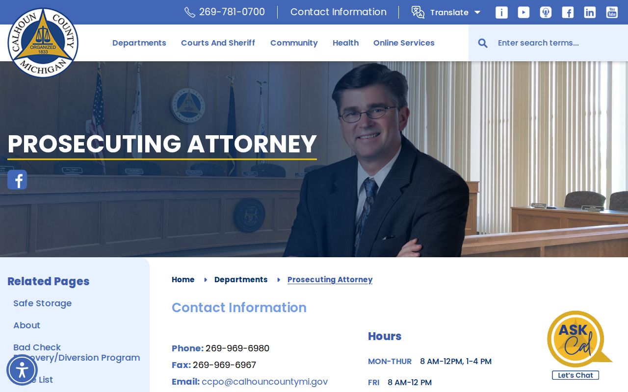 Calhoun County criminal court cases Prosecuting Attorney page