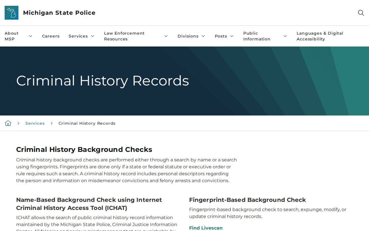 Michigan State Police Calhoun County criminal history services