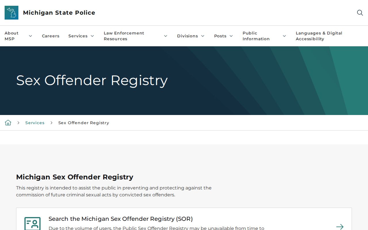 Calhoun County sex offender search information from Michigan State Police
