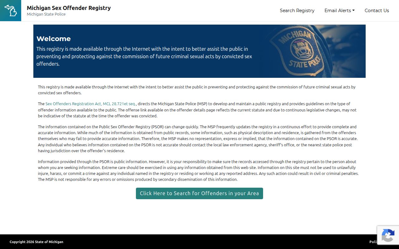 Michigan PSOR interface for a Calhoun County sex offender search